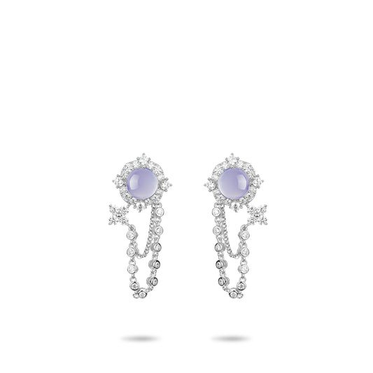 High Jewelry collection: Icy Blue Purple jade "Pigeon Egg Rock" modern Tassel dangle Earrings