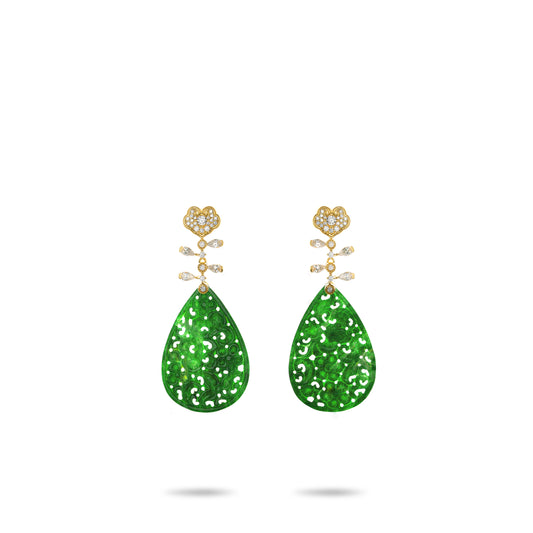 Pre-order High Jewelry Collection: Premium hand-carved Green Jade "Golden PIPA" detailed Artistic Earrings