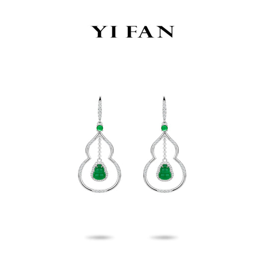 Limited edition: Modern Green Jade “Hollowed Hulu Tassel” dangle earrings