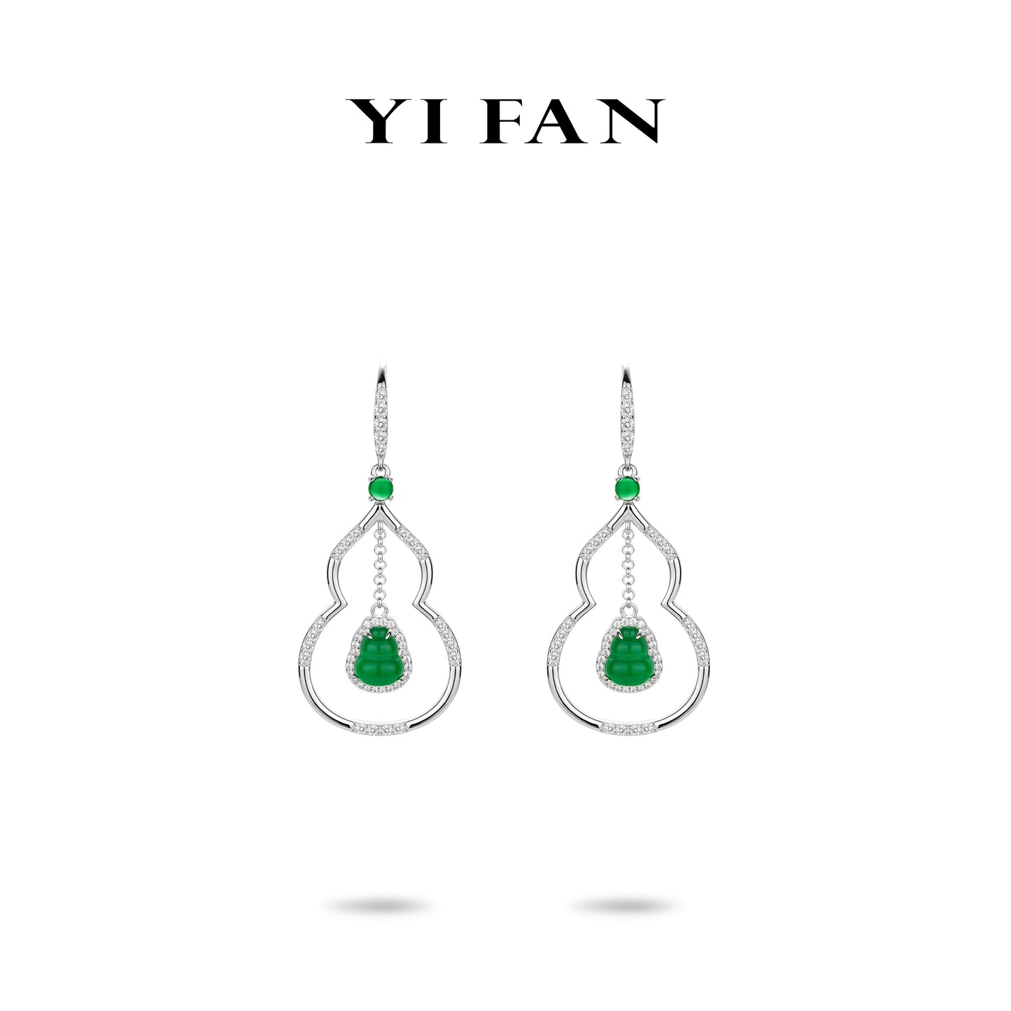 Limited edition: Modern Green Jade “Hollowed Hulu Tassel” dangle earrings