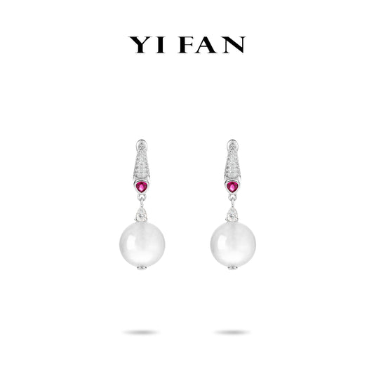 Welfare Exclusive: Modern Icy Jade "luminous pearls" dangle earrings