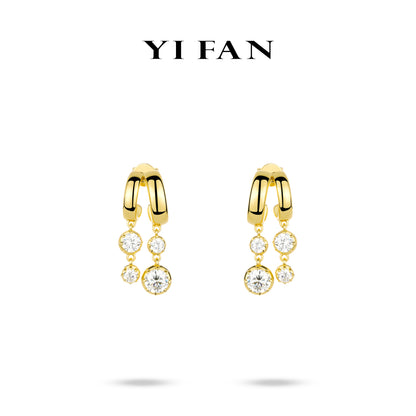 Pure Radiance Collection: Modern "Brilliant Golden Waterfall" exquisite Earrings