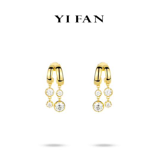Pure Radiance Collection: Modern "Brilliant Golden Waterfall" exquisite Earrings