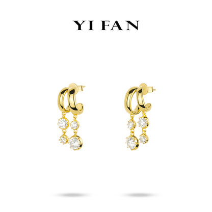 Pure Radiance Collection: Modern "Brilliant Golden Waterfall" exquisite Earrings