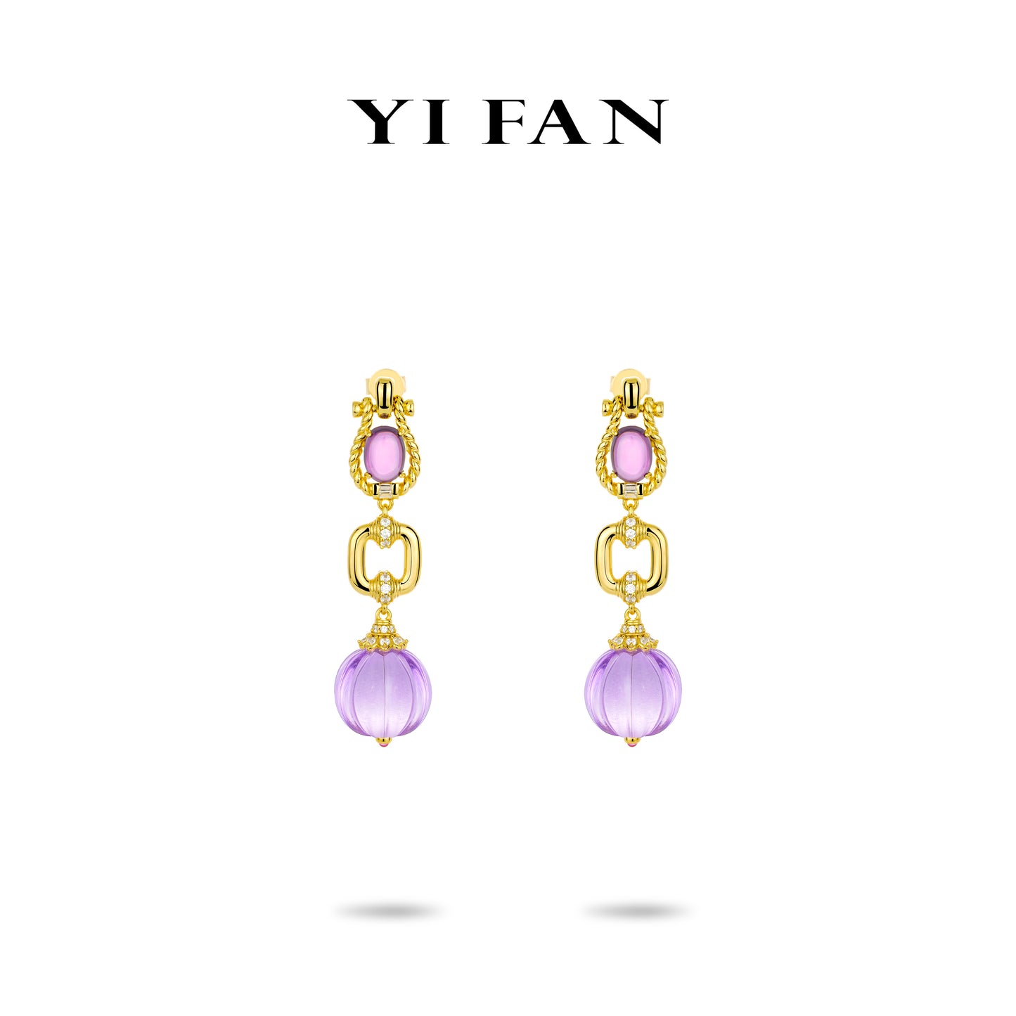 High Jewelry Collection: Luxury "Golden Purple Bonbon" Detailed Dangle Earrings