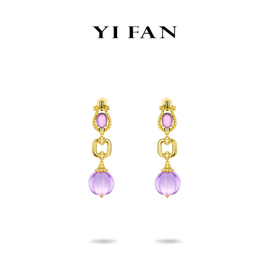 High Jewelry Collection: Luxury "Golden Purple Bonbon" Detailed Dangle Earrings