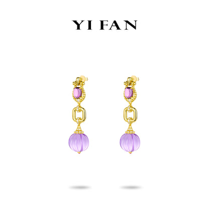 High Jewelry Collection: Luxury "Golden Purple Bonbon" Detailed Dangle Earrings