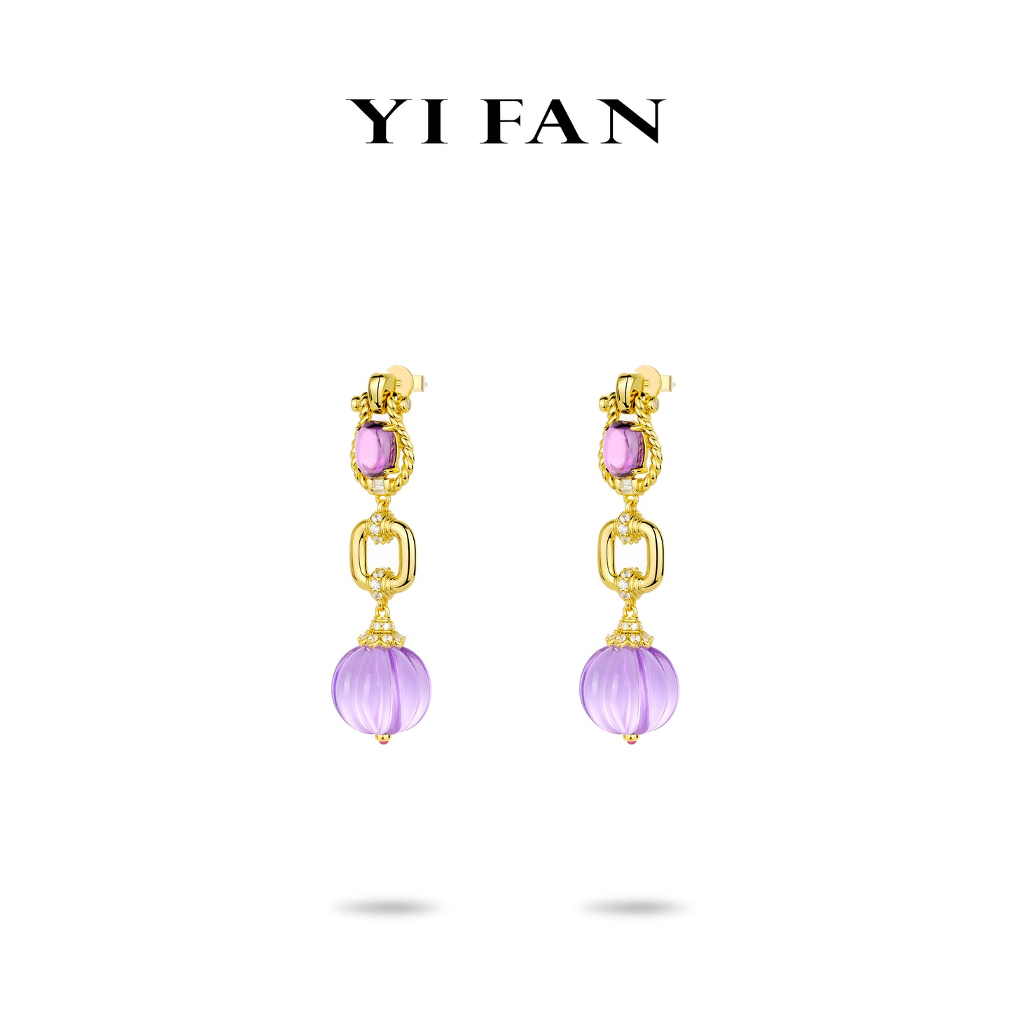 High Jewelry Collection: Luxury "Golden Purple Bonbon" Detailed Dangle Earrings