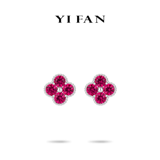 Ruby color collection: Modern Rose-Red "Lucky 4-petaled Flower" detailed Earrings