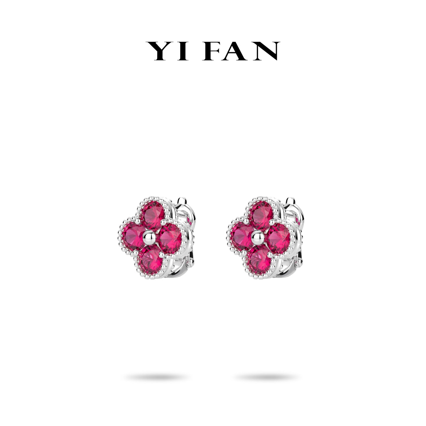 Ruby color collection: Modern Rose-Red "Lucky 4-petaled Flower" detailed Earrings