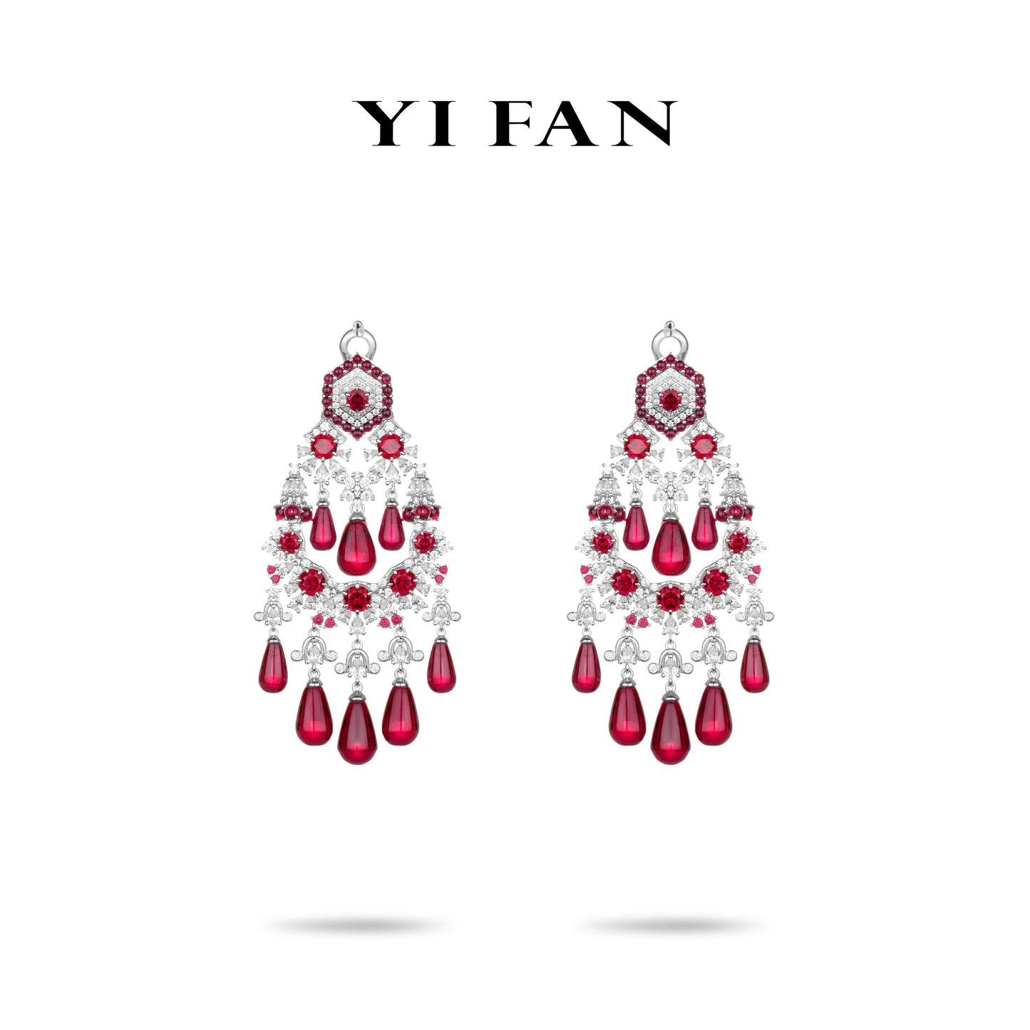 High Jewelry Ruby color collection: Luxury "Crimson Elegance Royal Opulence" detailed Banquet Earrings