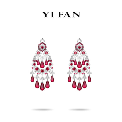 High Jewelry Ruby color collection: Luxury "Crimson Elegance Royal Opulence" detailed Banquet Earrings