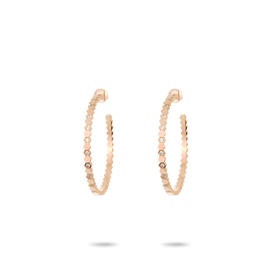 Rose-gold Fever collection: Modern "Rose Honeycomb" CNC Hoop Earrings (XL size)