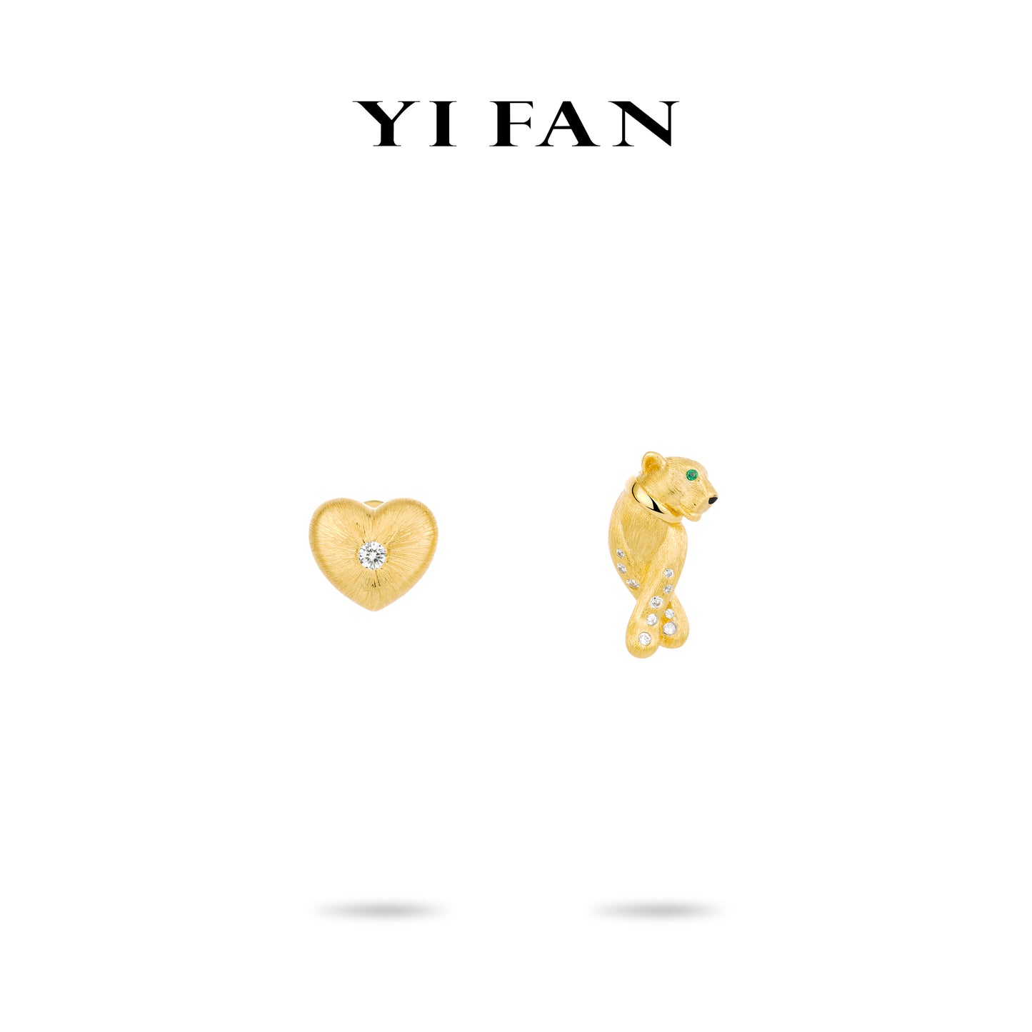 Limited Animal collection: Modern "Golden Brushed Leopard & Dazzling Heart" detailed AB style Ear Studs