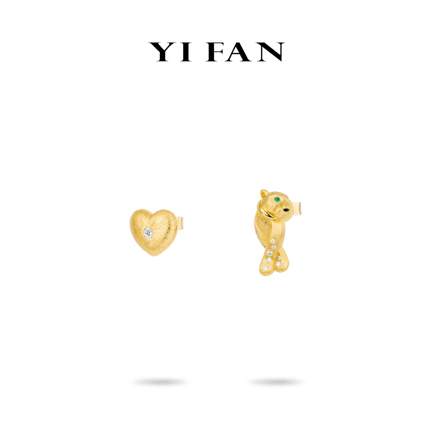 Limited Animal collection: Modern "Golden Brushed Leopard & Dazzling Heart" detailed AB style Ear Studs