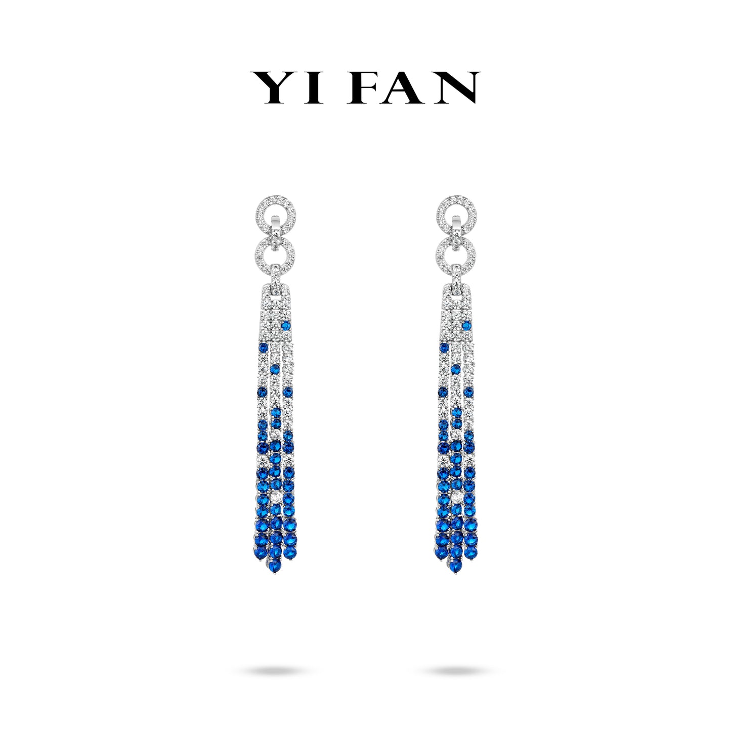 Pre-order High Jewelry Sapphire color Cascade Collection: Luxury "Indigo Falls" detailed Banquet Gala Dangle Earrings
