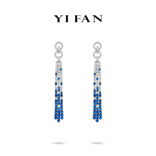 Pre-order High Jewelry Sapphire color Cascade Collection: Luxury "Indigo Falls" detailed Banquet Gala Dangle Earrings