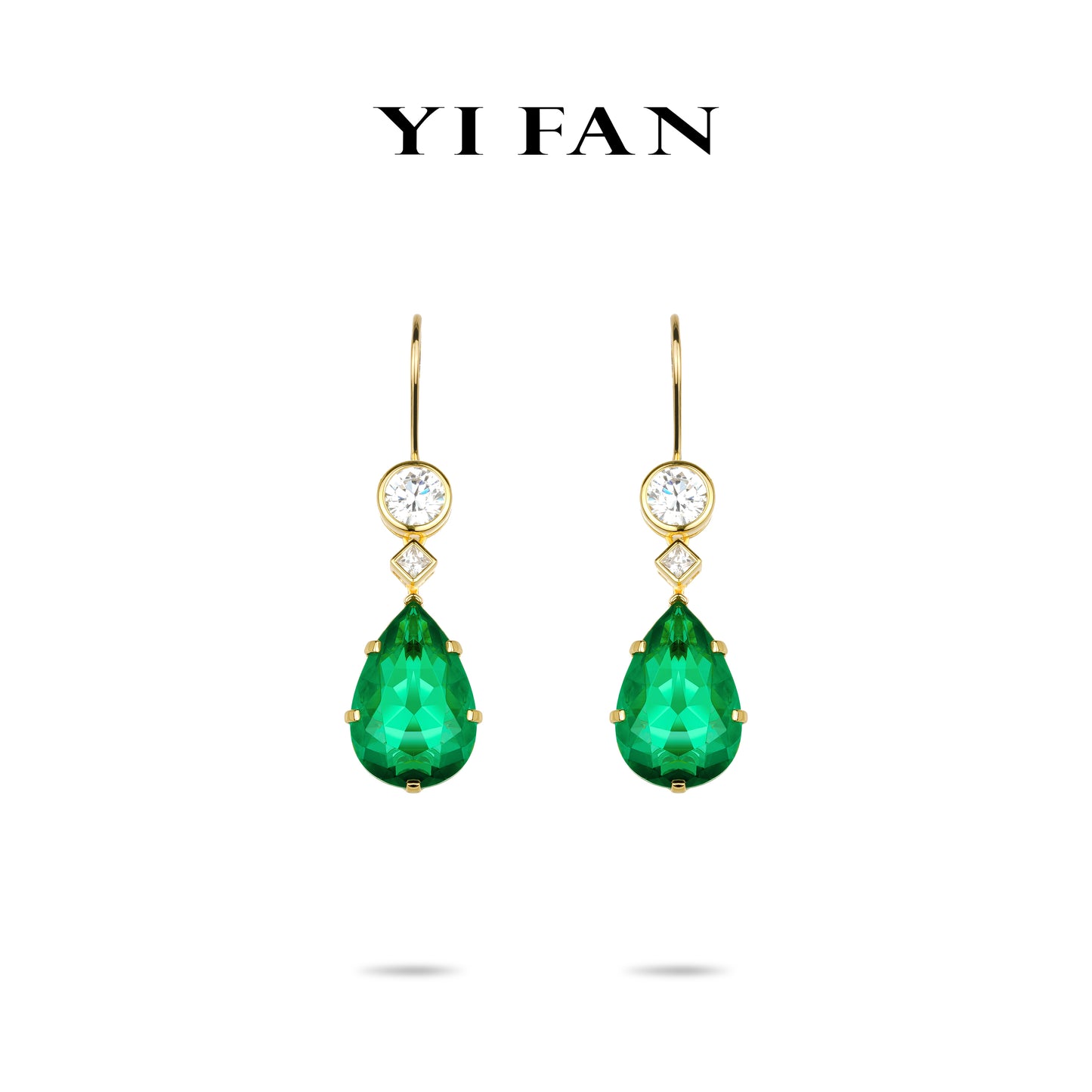 Emerald Color collection: Modern "Golden Green Drops of Vitality" exquisite Dangle Earrings