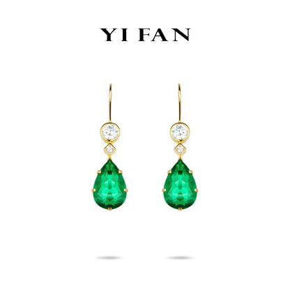 Emerald Color collection: Modern "Golden Green Drops of Vitality" exquisite Dangle Earrings