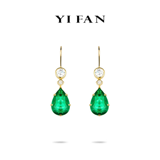 Emerald Color collection: Modern "Golden Green Drops of Vitality" exquisite Dangle Earrings