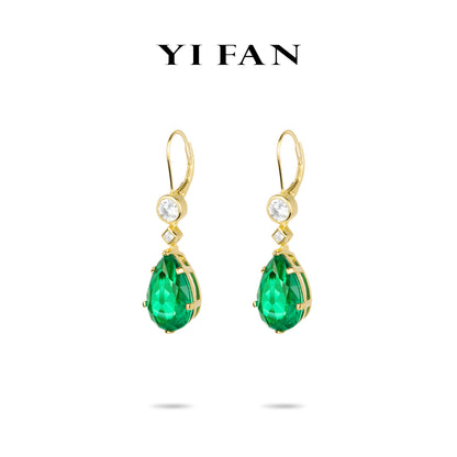 Emerald Color collection: Modern "Golden Green Drops of Vitality" exquisite Dangle Earrings