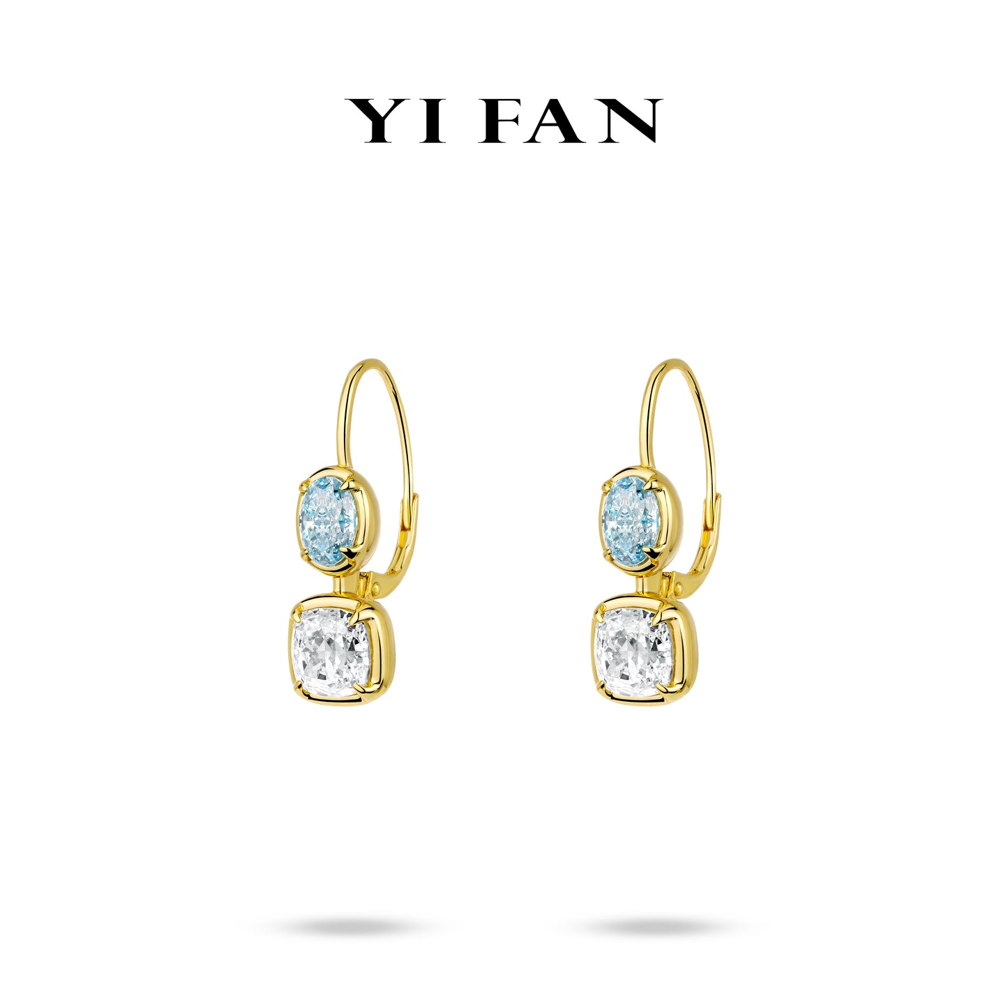 Intense Blue collection: Golden "Icy Blue Double Crystal Sugar" detailed dangle Earrings