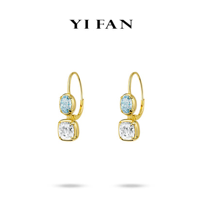 Intense Blue collection: Golden "Icy Blue Double Crystal Sugar" detailed dangle Earrings