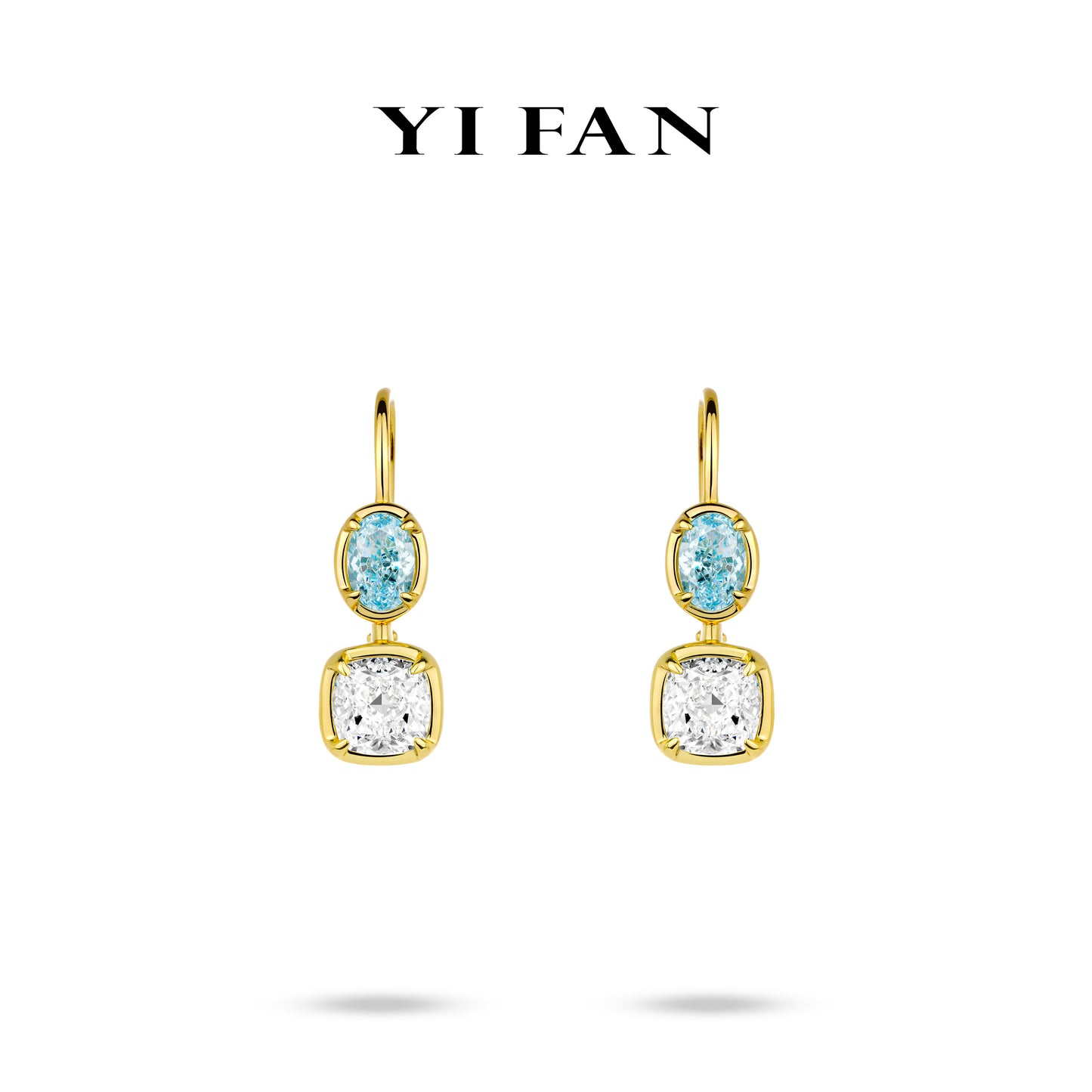 Intense Blue collection: Golden "Icy Blue Double Crystal Sugar" detailed dangle Earrings