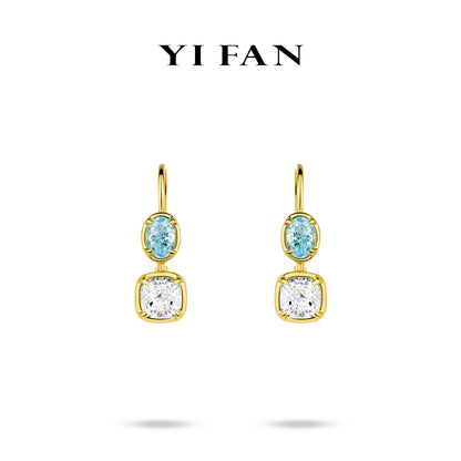 Intense Blue collection: Golden "Icy Blue Double Crystal Sugar" detailed dangle Earrings