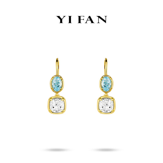 Intense Blue collection: Golden "Icy Blue Double Crystal Sugar" detailed dangle Earrings