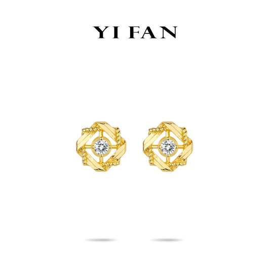 Geometric Luxe Collection: Modern “Golden Orbit Sparkle” delicate Ear Studs