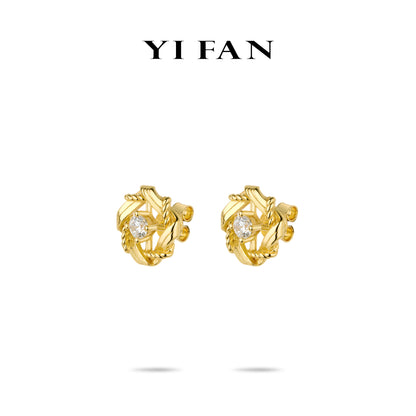 Geometric Luxe Collection: Modern “Golden Orbit Sparkle” delicate Ear Studs