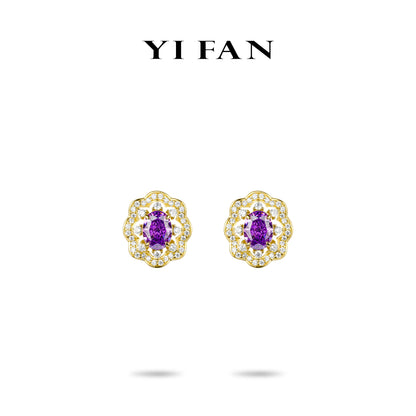 Mysterious Purple-diamond color collection: Golden “Purple Glow in Glimmer Midnight” unique Earrings