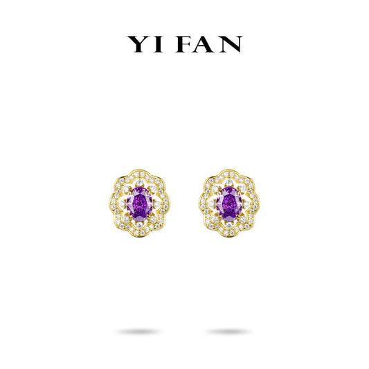 Mysterious Purple-diamond color collection: Golden “Purple Glow in Glimmer Midnight” unique Earrings