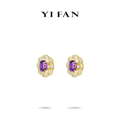 Mysterious Purple-diamond color collection: Golden “Purple Glow in Glimmer Midnight” unique Earrings