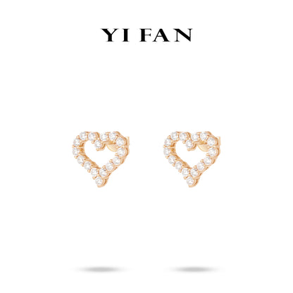 Rose-gold Fever collection: Modern "Hollowed Champagne Hearts" delicate Ear studs