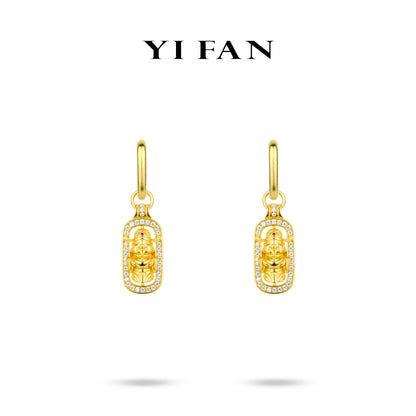 Divine Blessing Collection: Hand carved "Golden The God of Wealth" detailed Dangle Earrings