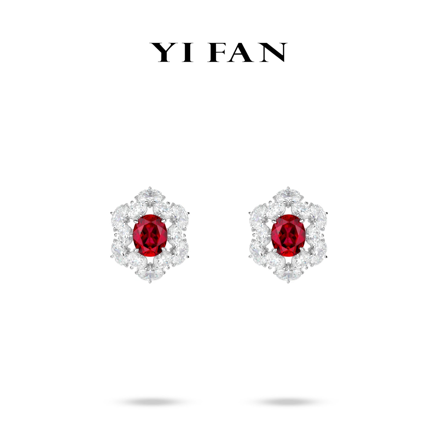 Ruby Color collection: Modern "Ancora Red Pigeon-Eggs" detailed Earrings