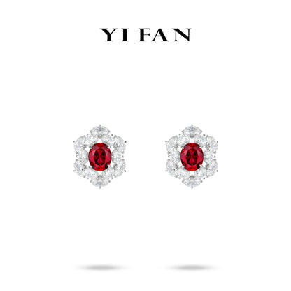 Ruby Color collection: Modern "Ancora Red Pigeon-Eggs" detailed Earrings