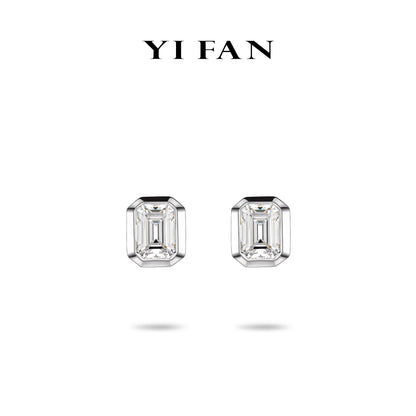 Emerald-cut collection:  Modern Bezel-setting "Emerald-cut Ice Cube" Ear studs