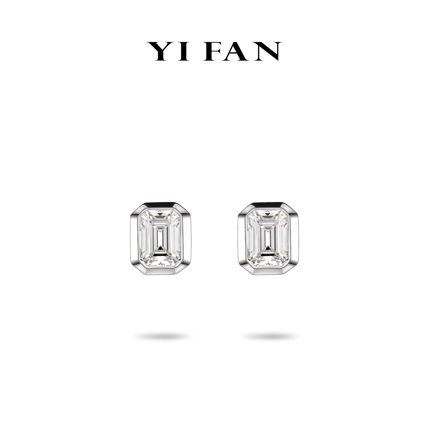 Emerald-cut collection:  Modern Bezel-setting "Emerald-cut Ice Cube" Ear studs