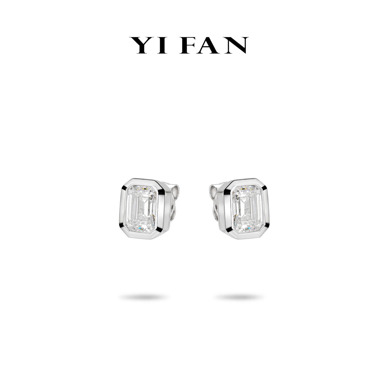 Emerald-cut collection:  Modern Bezel-setting "Emerald-cut Ice Cube" Ear studs