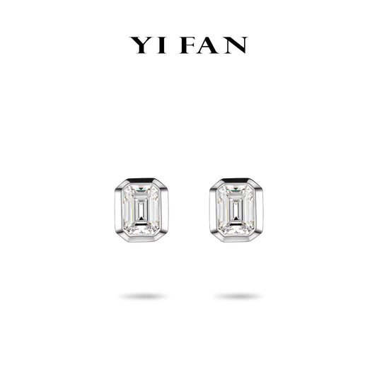 Emerald-cut collection:  Modern Bezel-setting "Emerald-cut Ice Cube" Ear studs