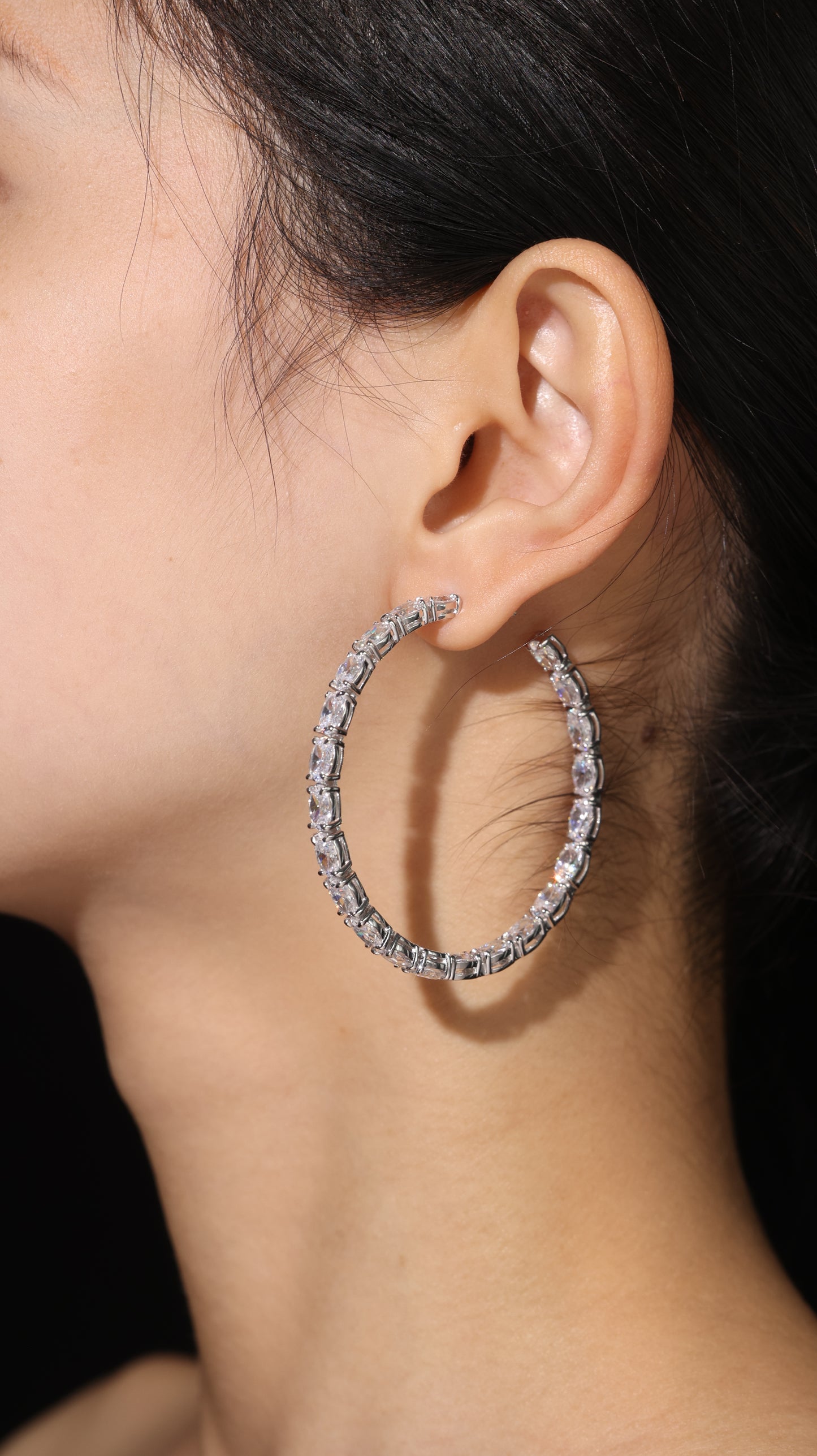 Wedding collection: Modern "Icy Pigeon Eggs" detailed Hoop Earrings (XL size)