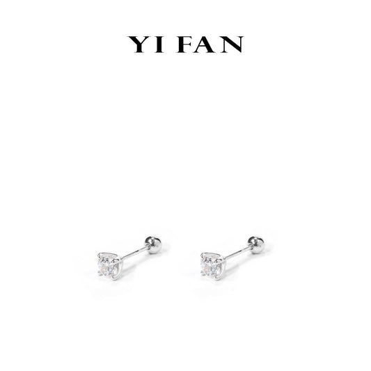 Promotional design Fashionable and Versatile Four-Prong White Diamond color Spiral Ear studs (Unisex long pin)