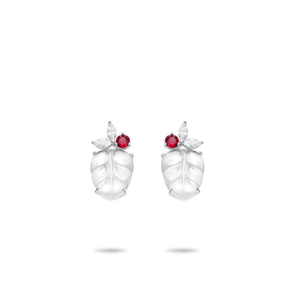 Luxury Icy  Burmese Jade Red dot "Leaf" Earrings