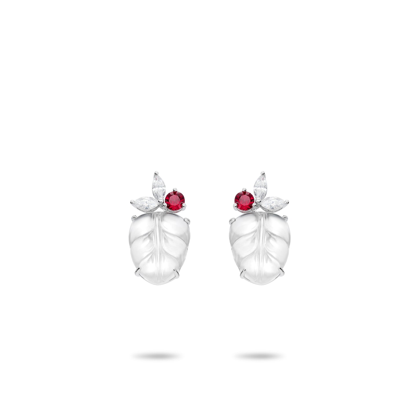 Luxury Icy  Burmese Jade Red dot "Leaf" Earrings