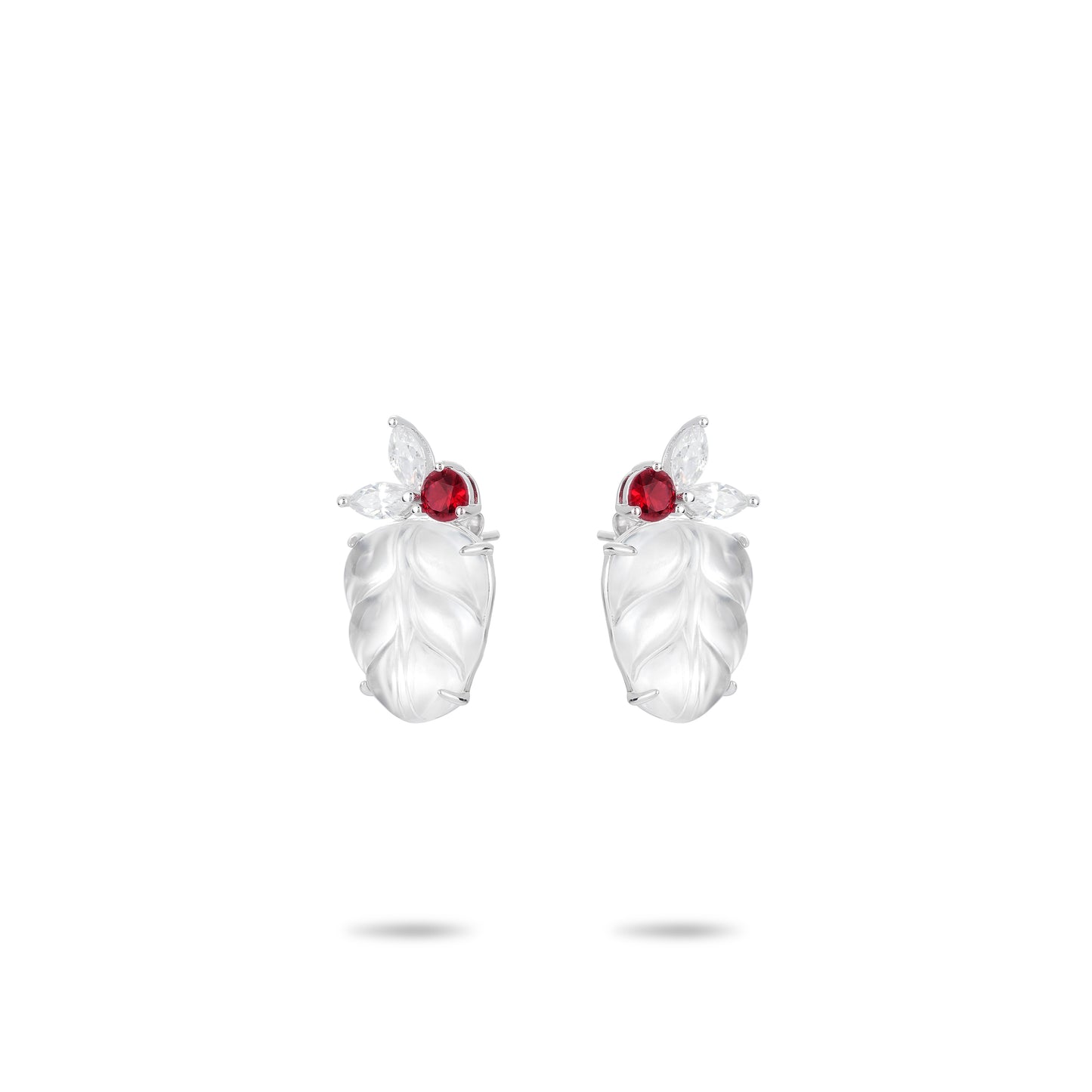 Luxury Icy  Burmese Jade Red dot "Leaf" Earrings