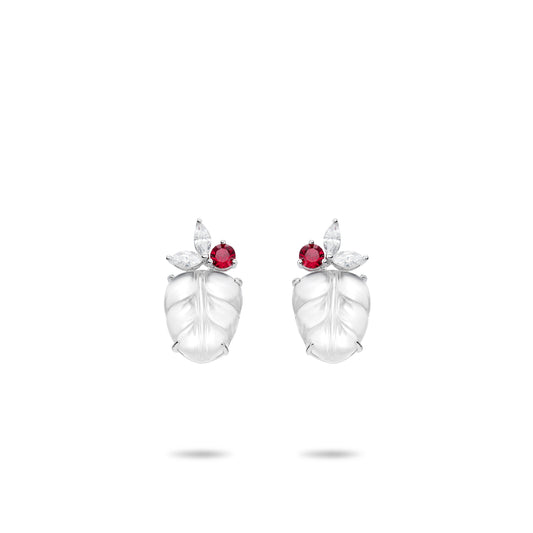 Luxury Icy  Burmese Jade Red dot "Leaf" Earrings