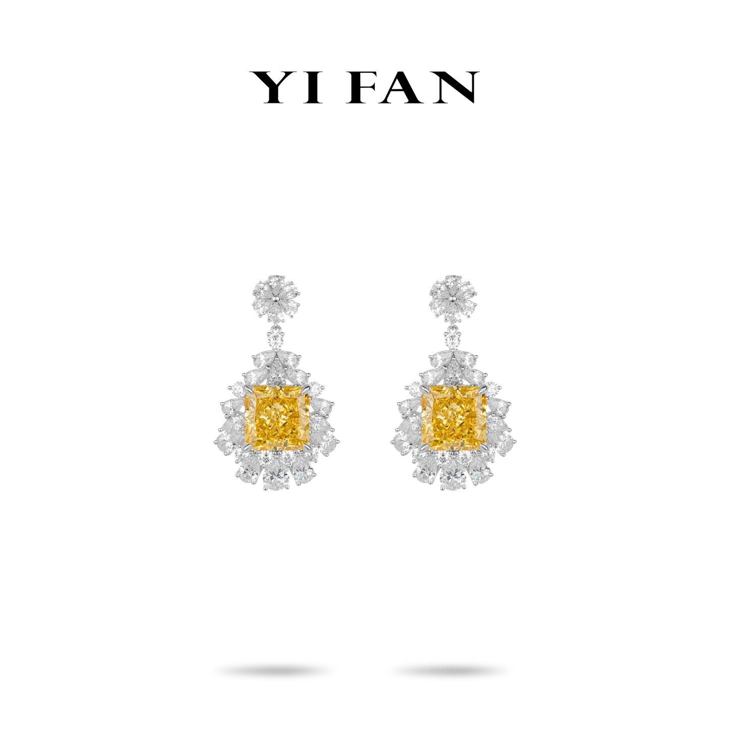 Limited High Jewelry Yellow diamond color collection: Modern Mixed-cuts "Golden Palace" detailed Banquet Earrings